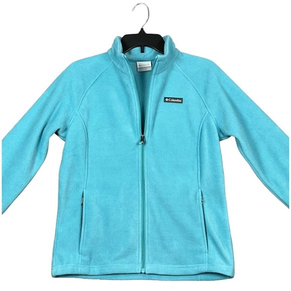 Columbia Youth Girls Full Zip Fleece Jacket Size 18 (XL) Aqua Zip Pockets - Picture 13 of 13
